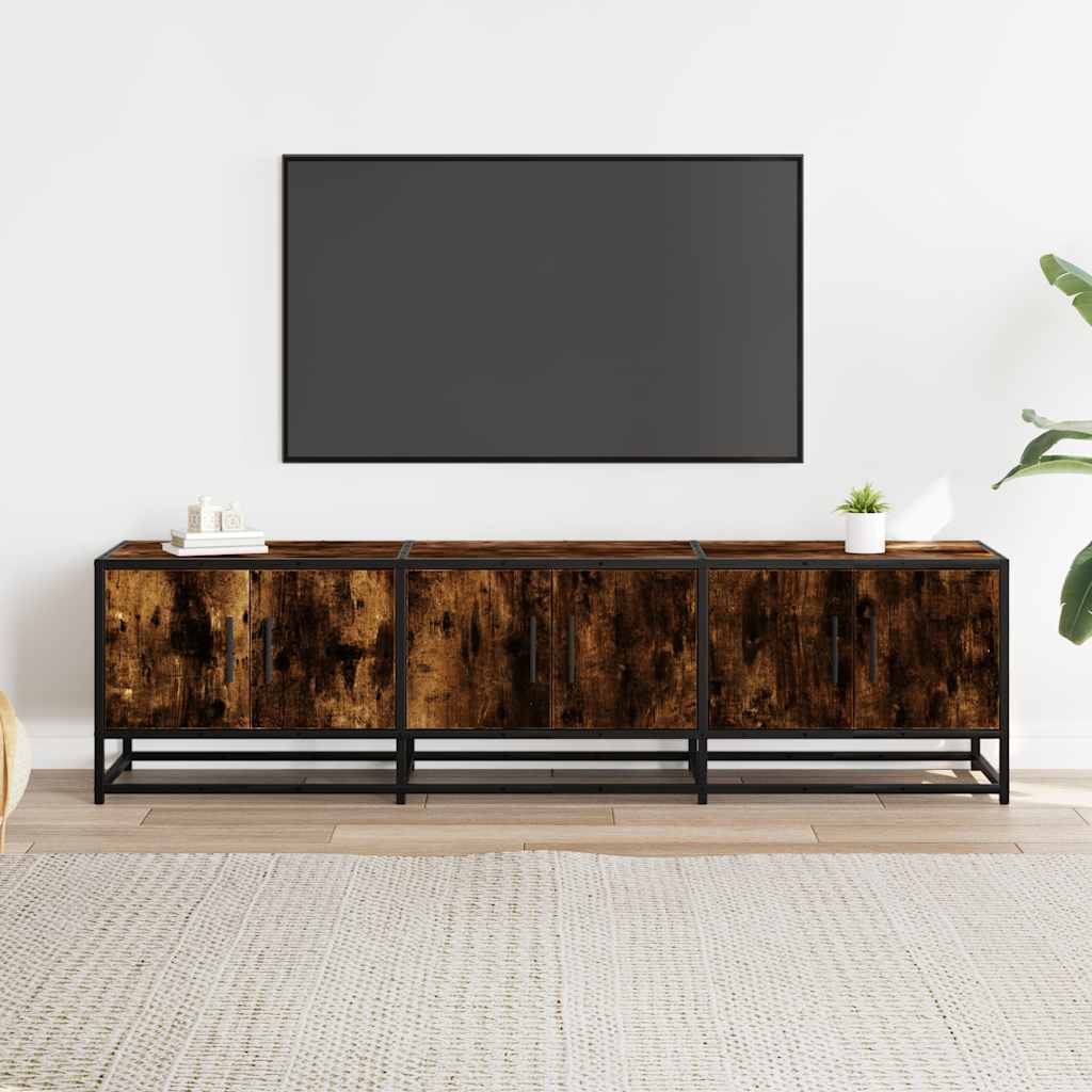 Meuble TV en chêne fumé 150x35x41 cm matériau à base de bois et métal