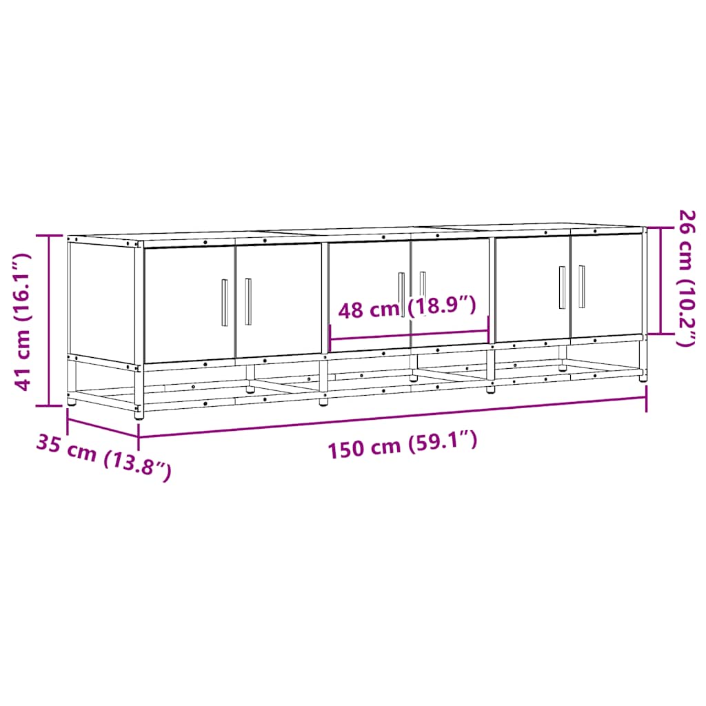 Meuble TV en chêne fumé 150x35x41 cm matériau à base de bois et métal