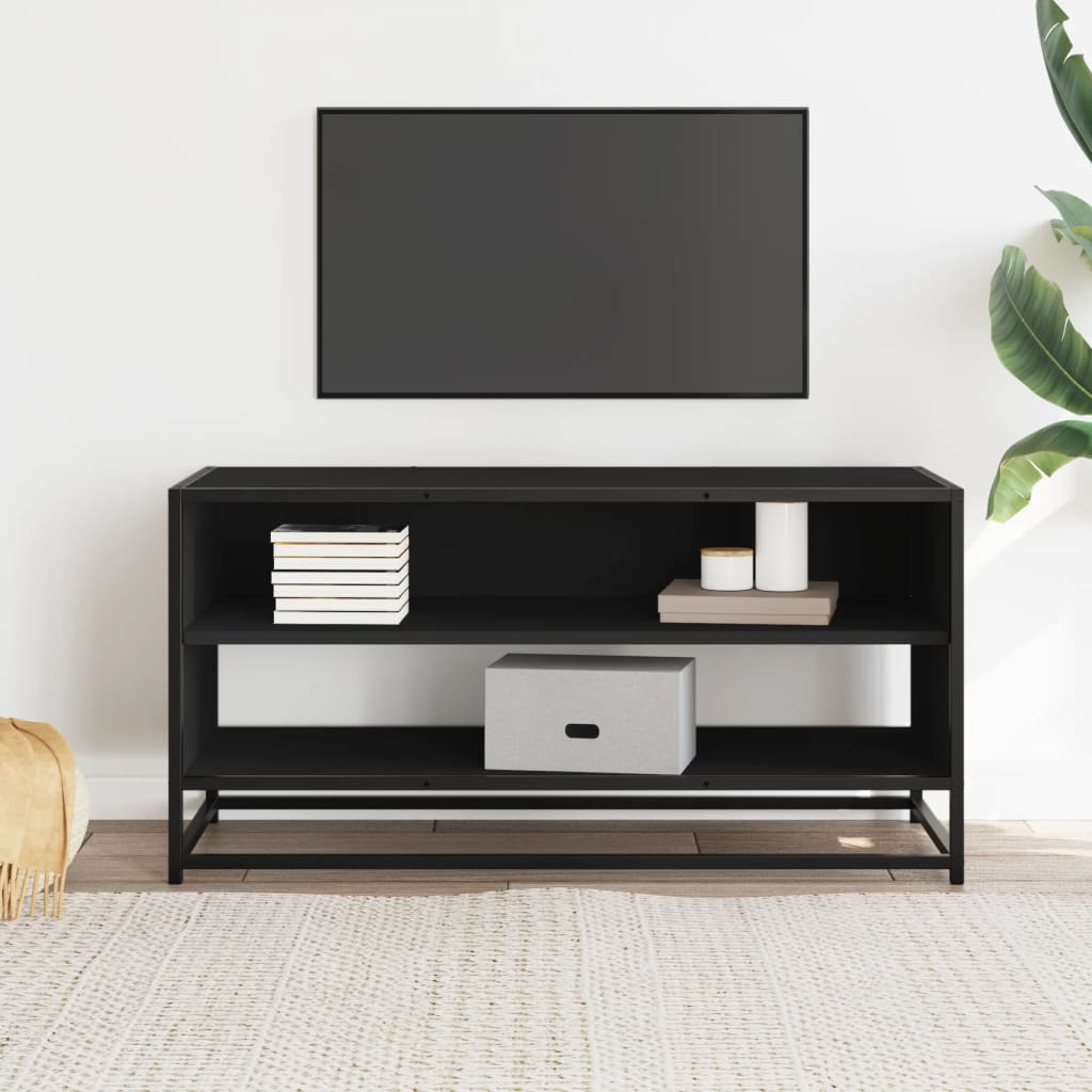 Meuble TV noir 91x40x46 cm en bois et métal