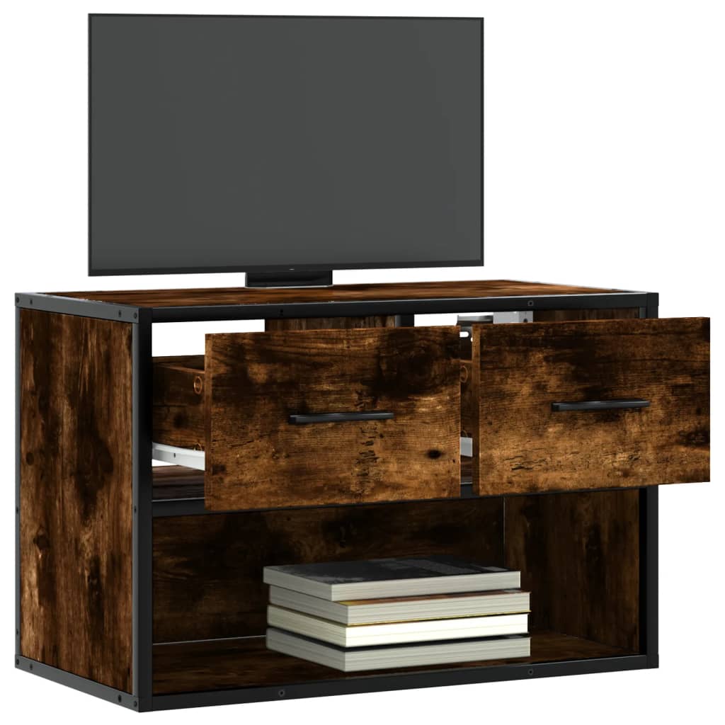 Meuble TV chêne fumé 60x31x39,5 cm en bois et métal
