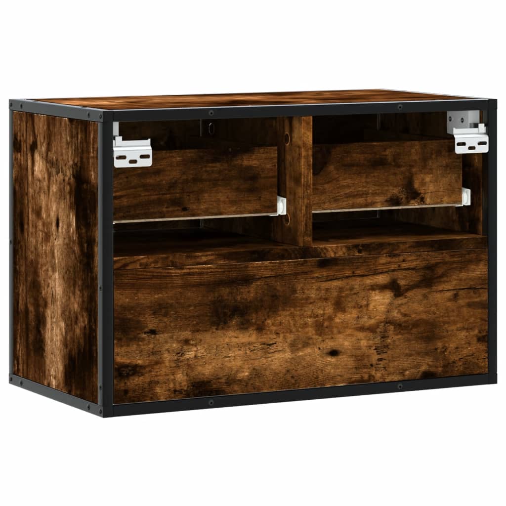 Meuble TV chêne fumé 60x31x39,5 cm en bois et métal