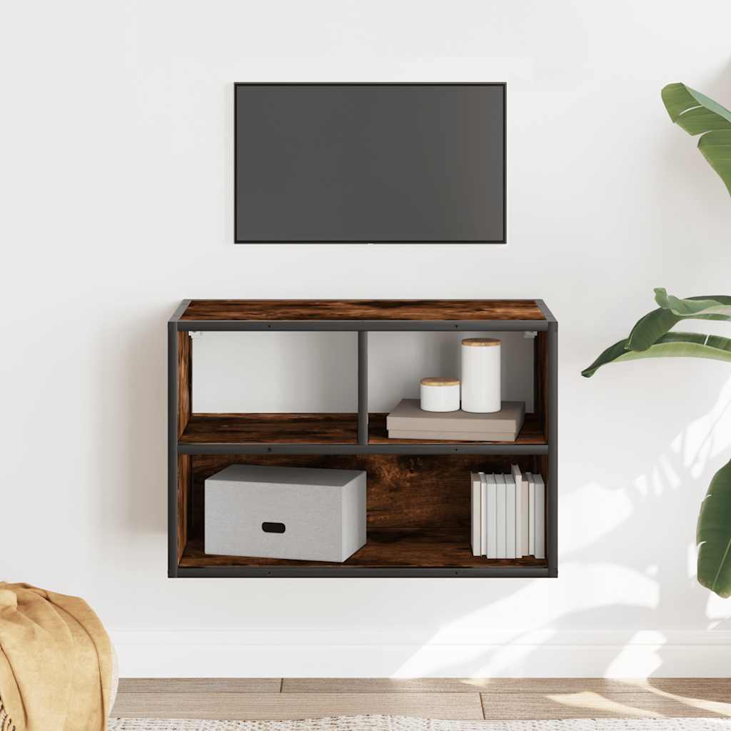 Meuble TV chêne fumé 60x31x39,5 cm en bois et métal