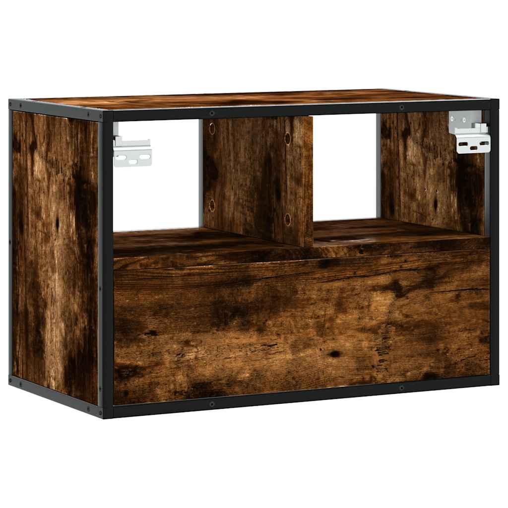 Meuble TV chêne fumé 60x31x39,5 cm en bois et métal