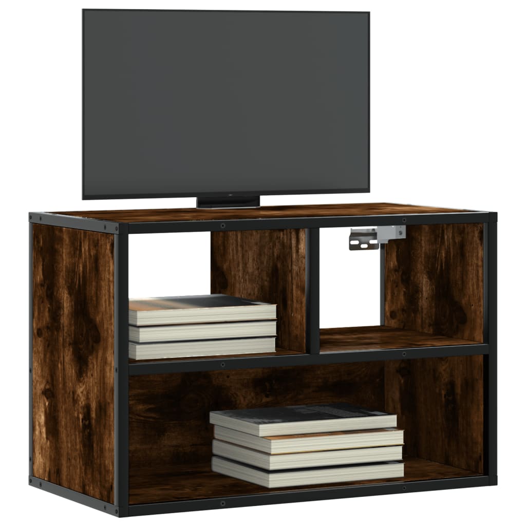 Meuble TV chêne fumé 60x31x39,5 cm en bois et métal