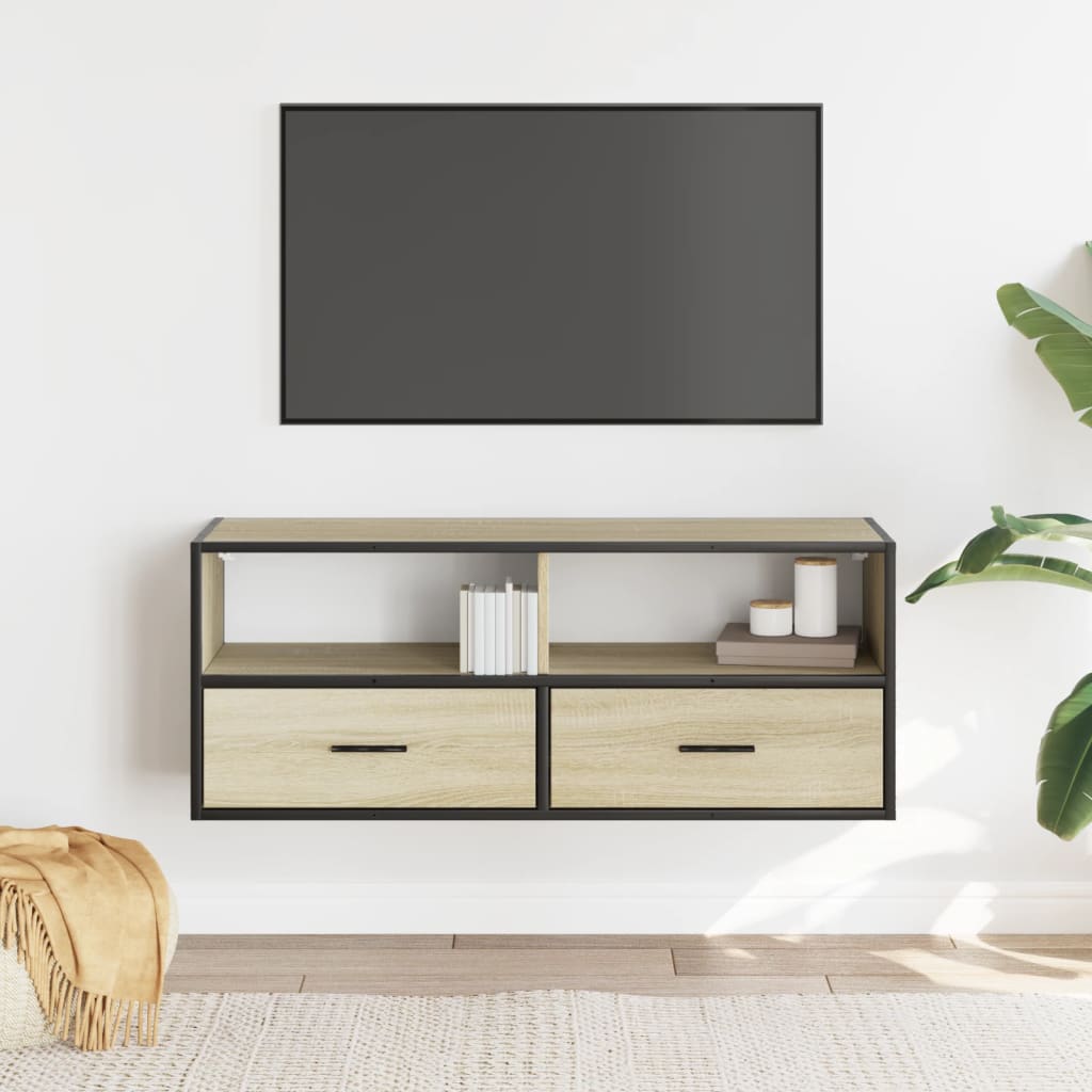 Meuble TV chêne Sonoma 100x31x39,5 cm en bois et métal