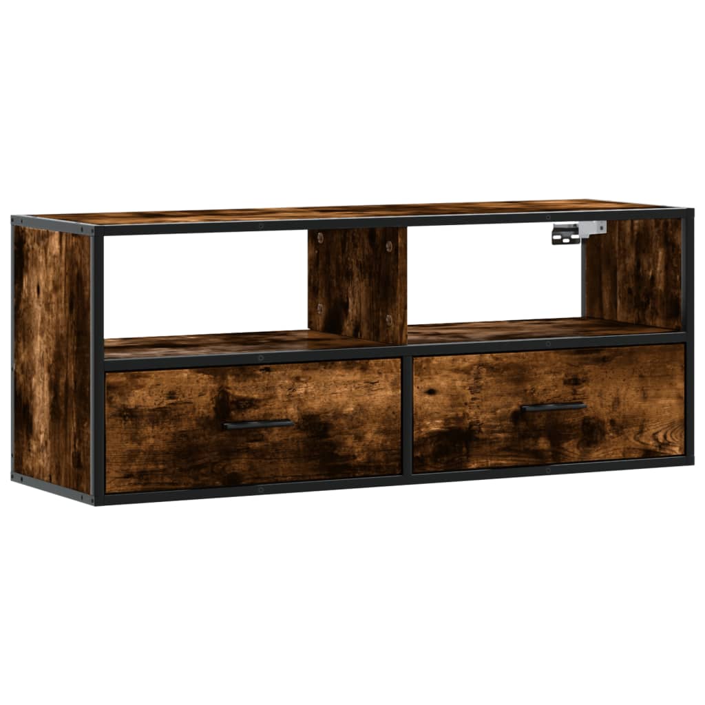 Meuble TV chêne fumé 100x31x39,5 cm en bois et métal