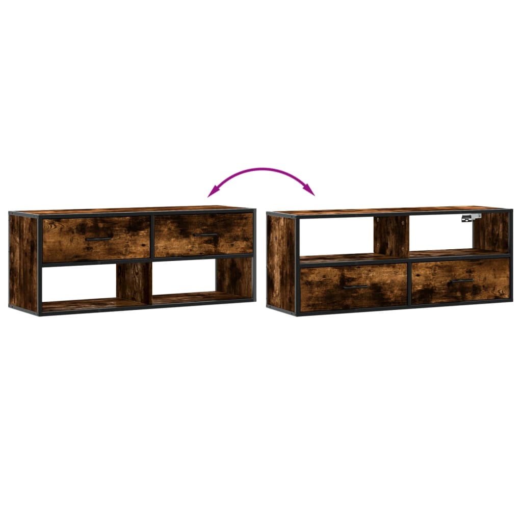 Meuble TV chêne fumé 100x31x39,5 cm en bois et métal