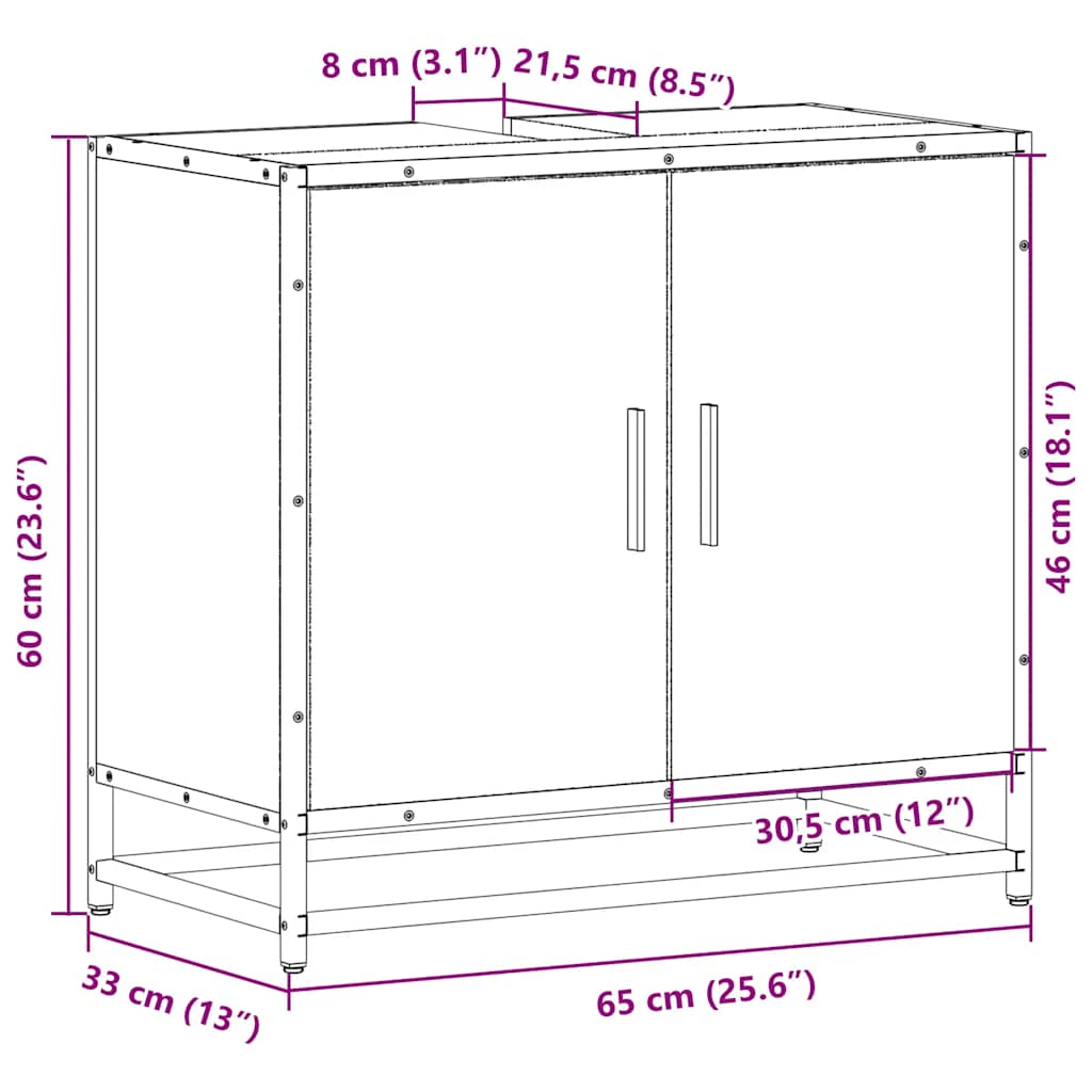 Vanity unit smoked oak 65x33x60 cm wood material