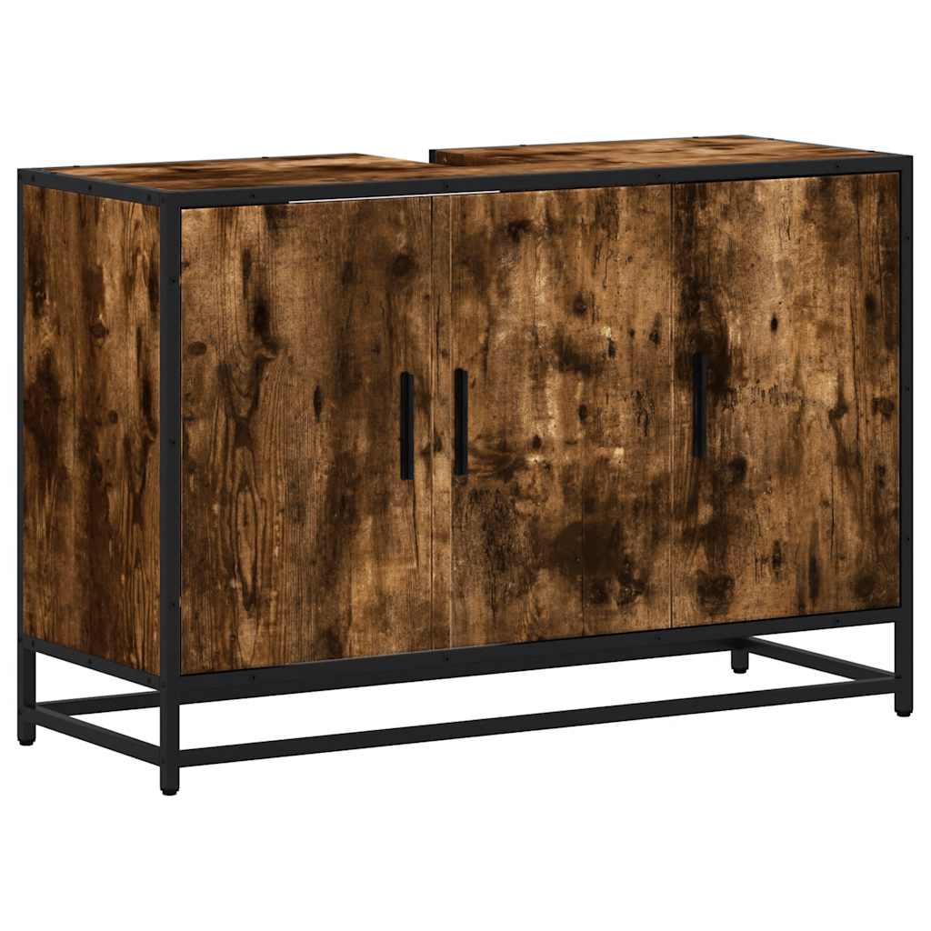 Vanity unit smoked oak 90x33x60 cm wood-based material