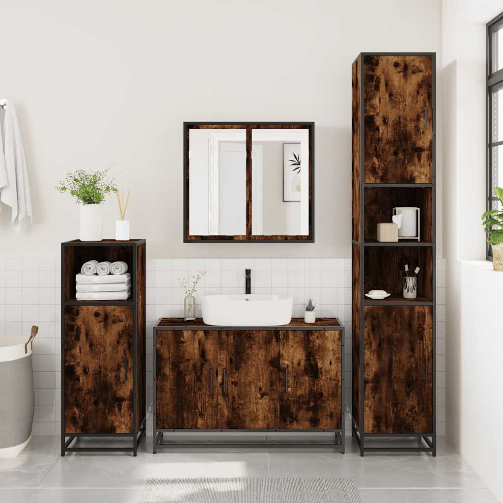 Vanity unit smoked oak 90x33x60 cm wood-based material