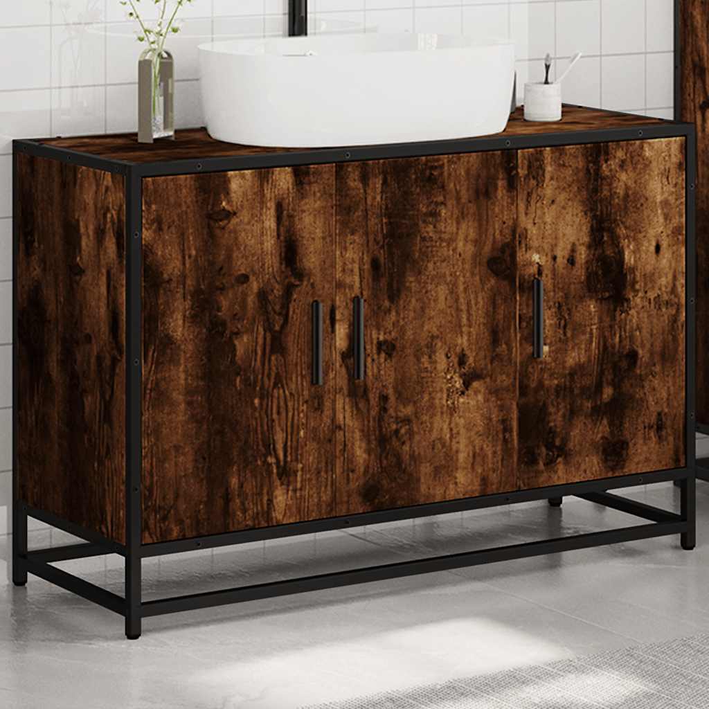 Vanity unit smoked oak 90x33x60 cm wood-based material