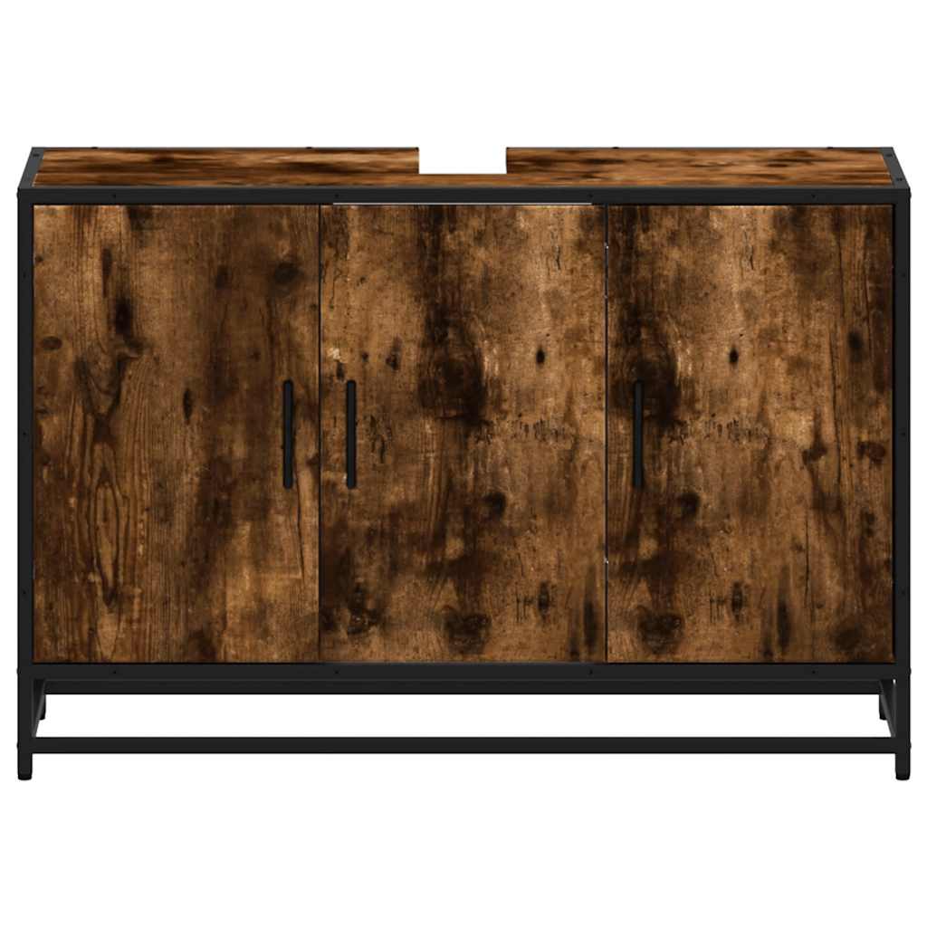 Vanity unit smoked oak 90x33x60 cm wood-based material