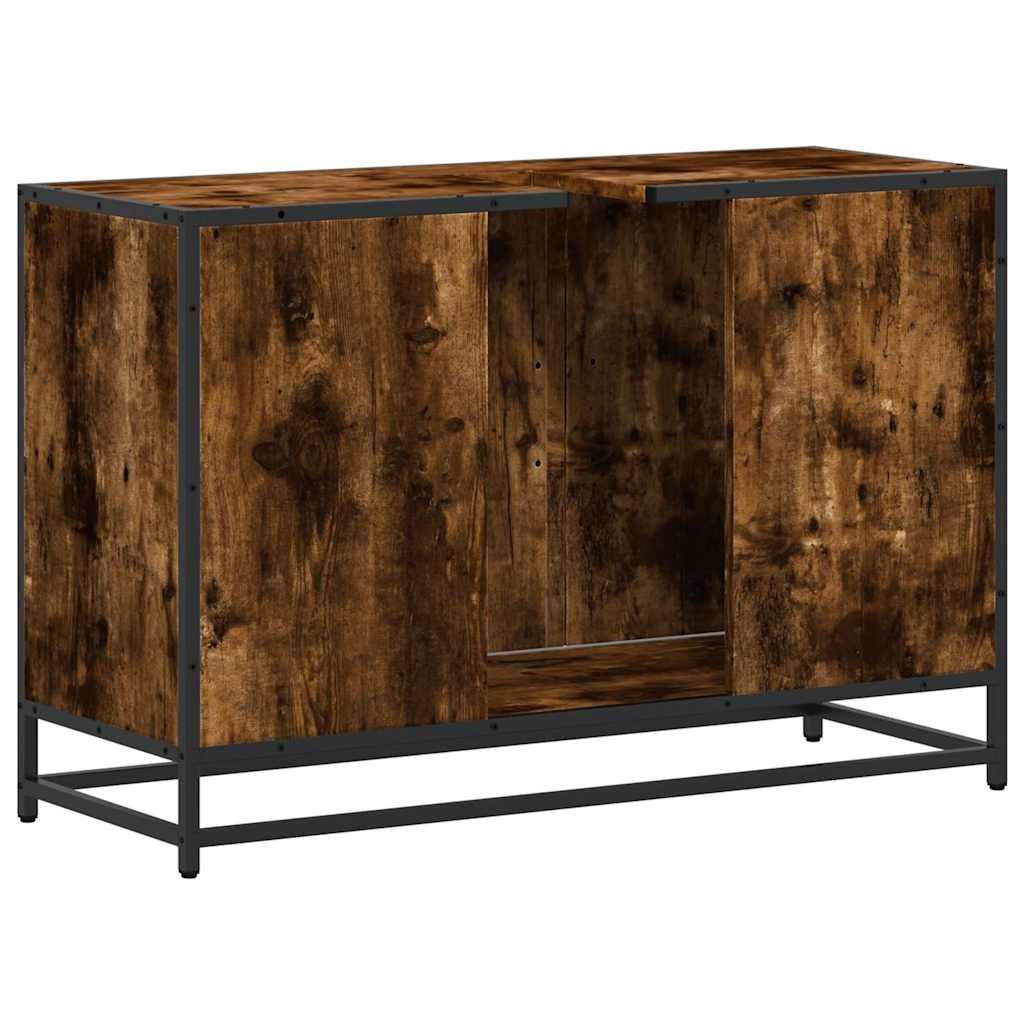 Vanity unit smoked oak 90x33x60 cm wood-based material