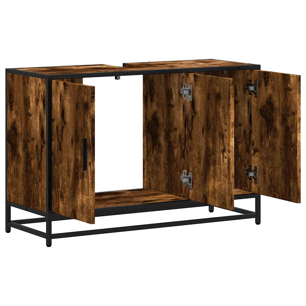 Vanity unit smoked oak 90x33x60 cm wood-based material