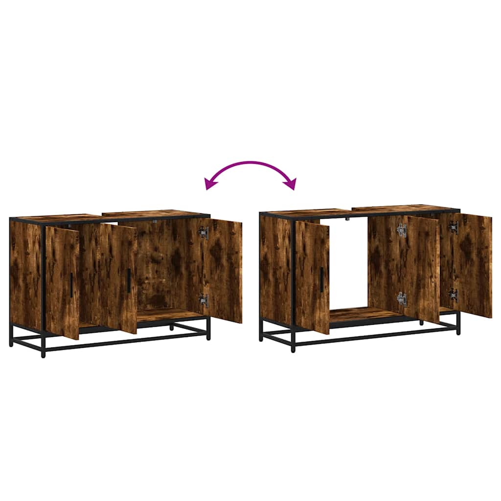 Vanity unit smoked oak 90x33x60 cm wood-based material