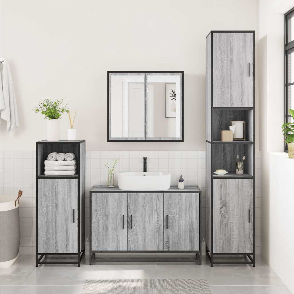 Washbasin base cabinet grey Sonoma 90x33x60 cm wood material