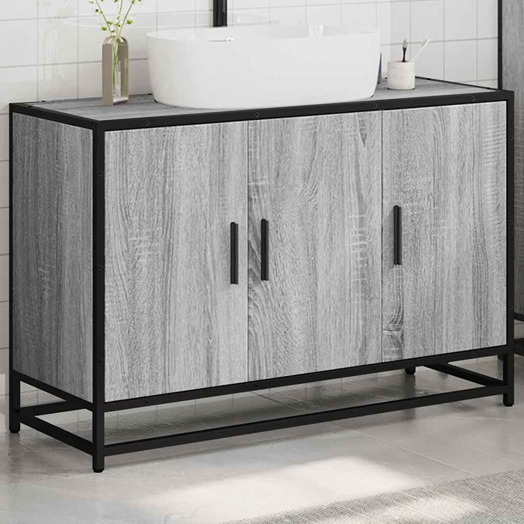 Washbasin base cabinet grey Sonoma 90x33x60 cm wood material