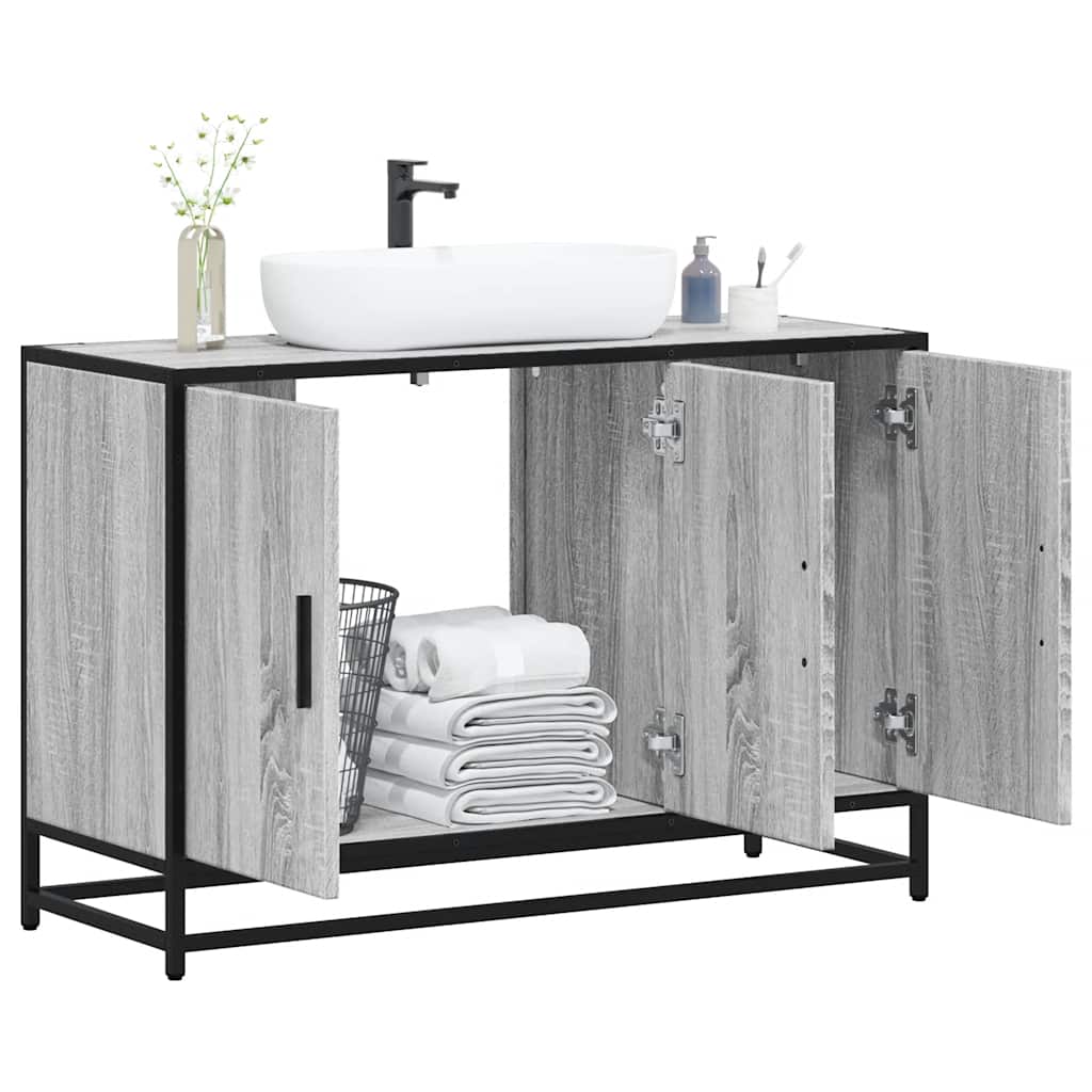 Washbasin base cabinet grey Sonoma 90x33x60 cm wood material