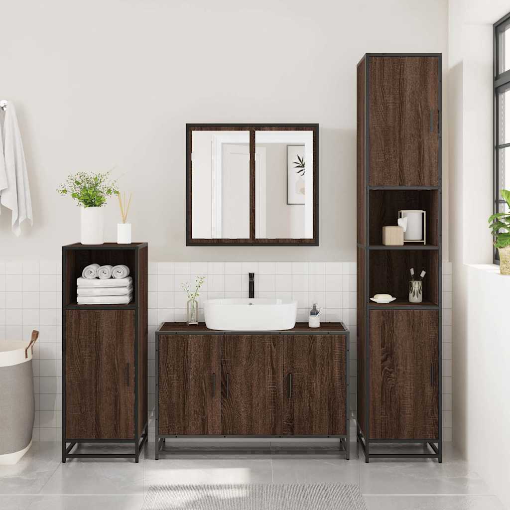 Washbasin base cabinet brown oak look 90x33x60 cm