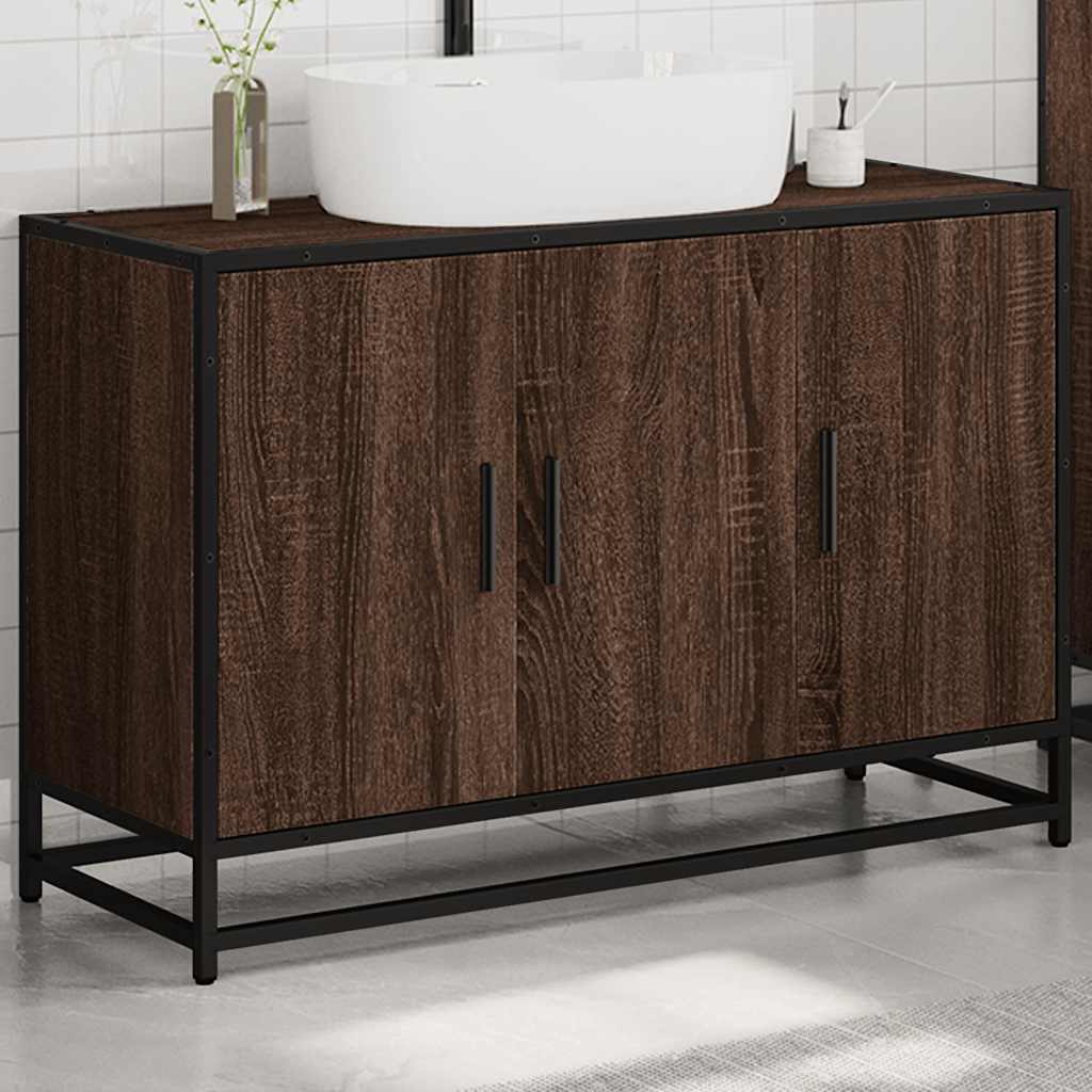 Washbasin base cabinet brown oak look 90x33x60 cm