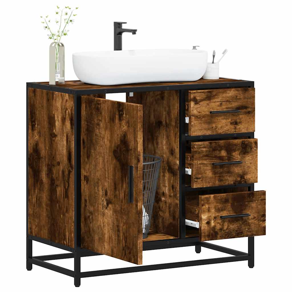 Vanity unit smoked oak 65x33x60 cm wood material