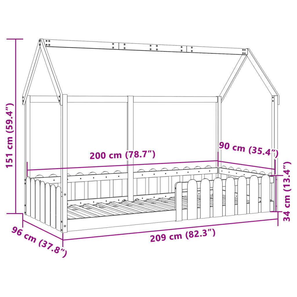Children's bed 90x200 cm solid pine wood