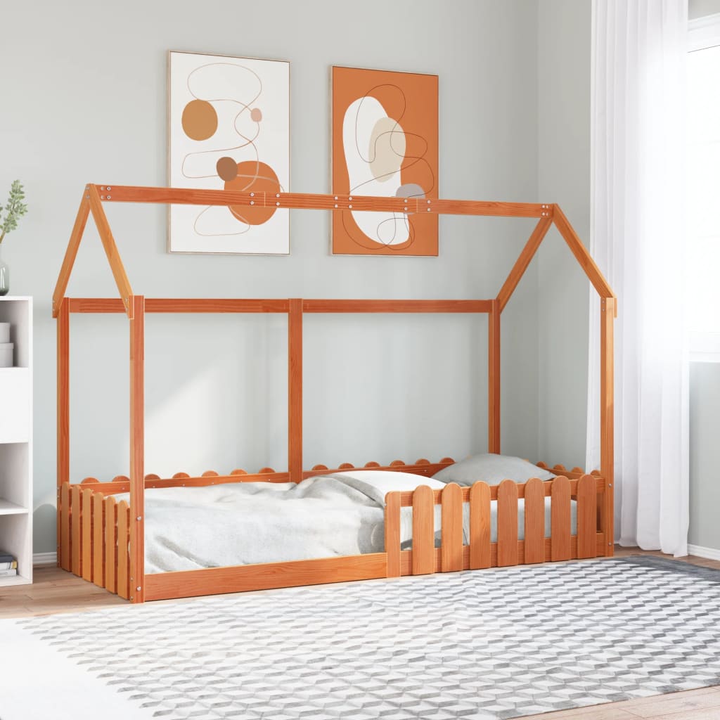 Children's bed house bed wax brown 80x200 cm pine