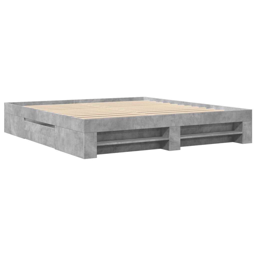 Bed frame concrete grey 200x200 cm wood material