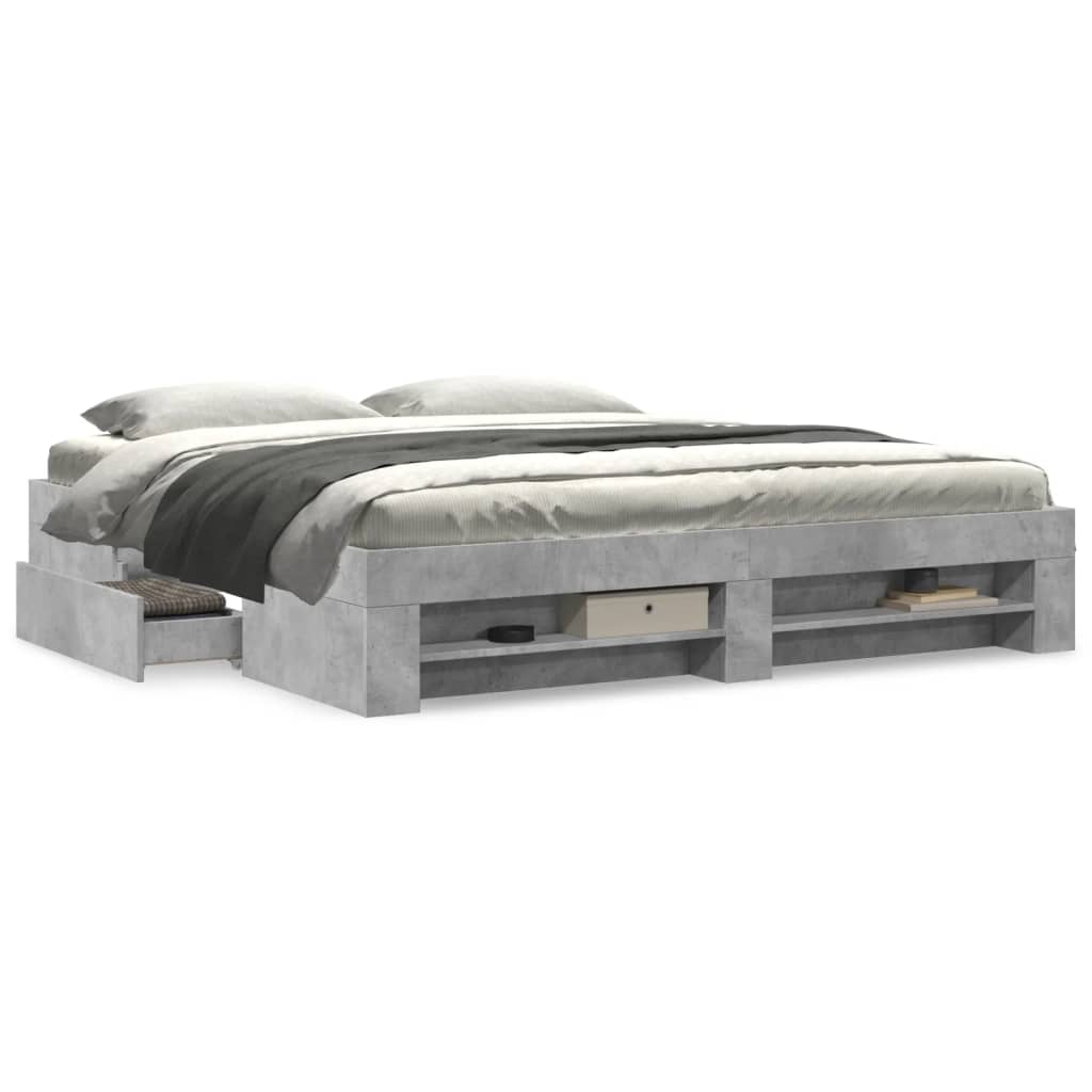Bed frame concrete grey 200x200 cm wood material