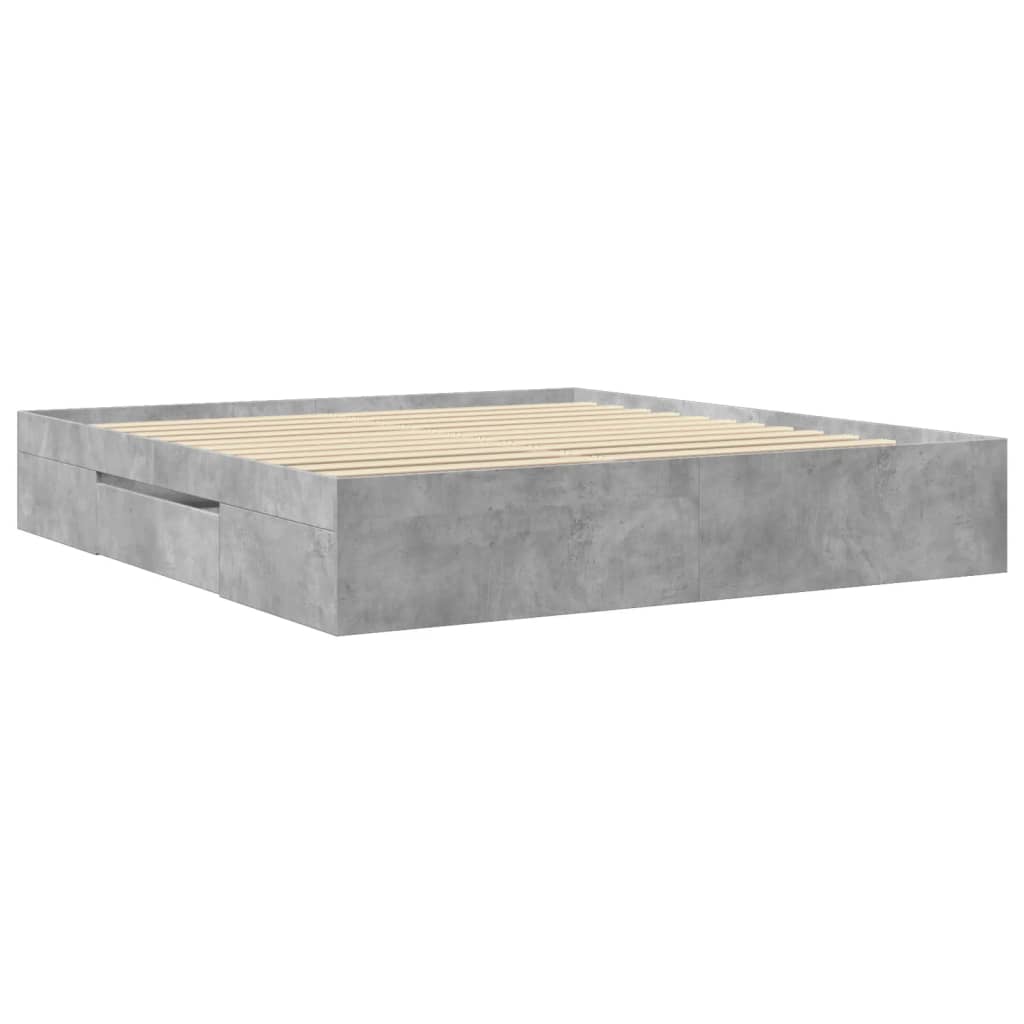 Bed frame concrete grey 200x200 cm wood material
