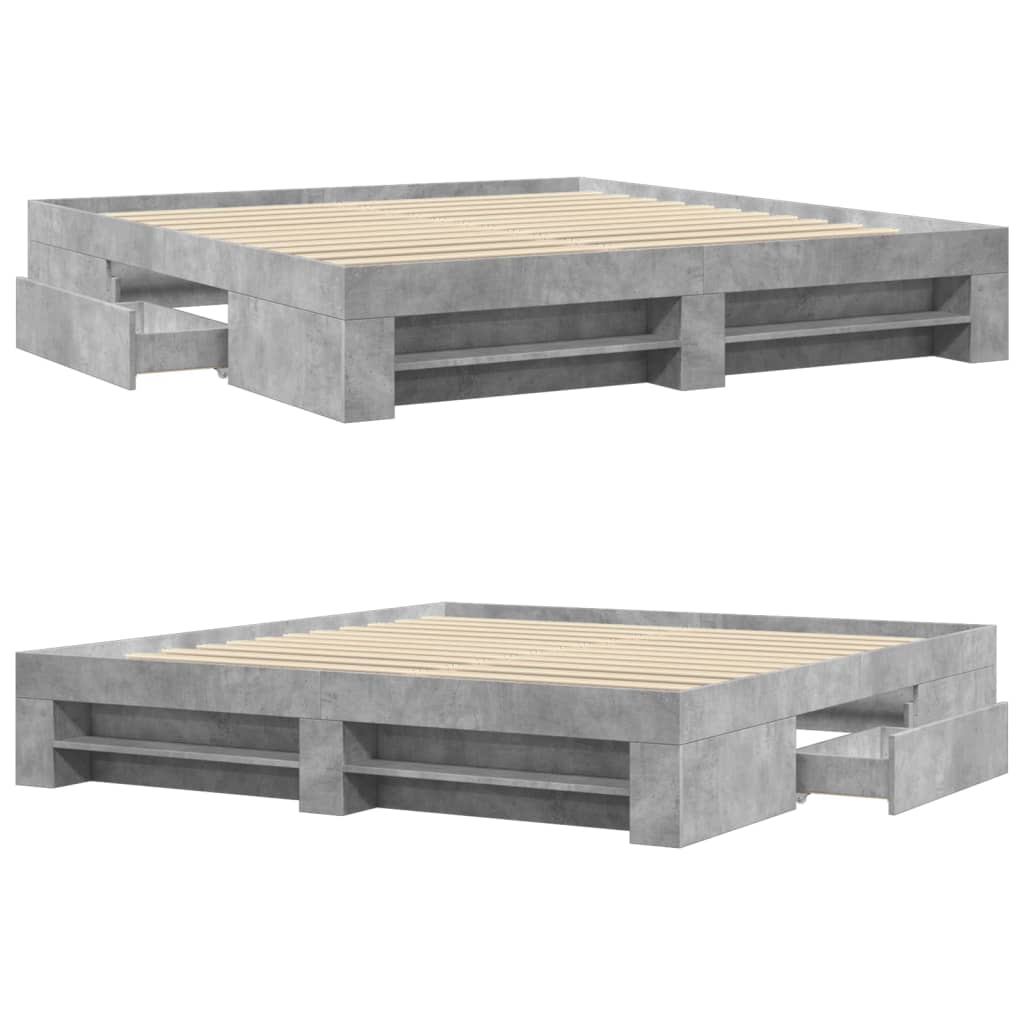 Bed frame concrete grey 200x200 cm wood material
