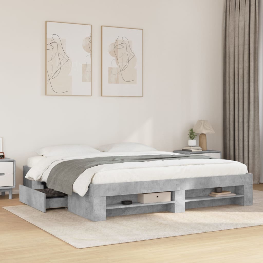 Bed frame concrete grey 200x200 cm wood material