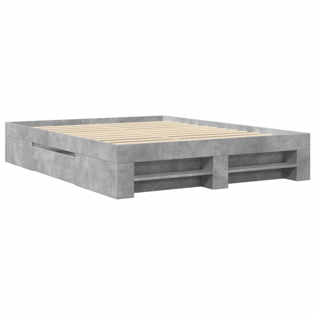 Bed frame concrete grey 150x200 cm wood material