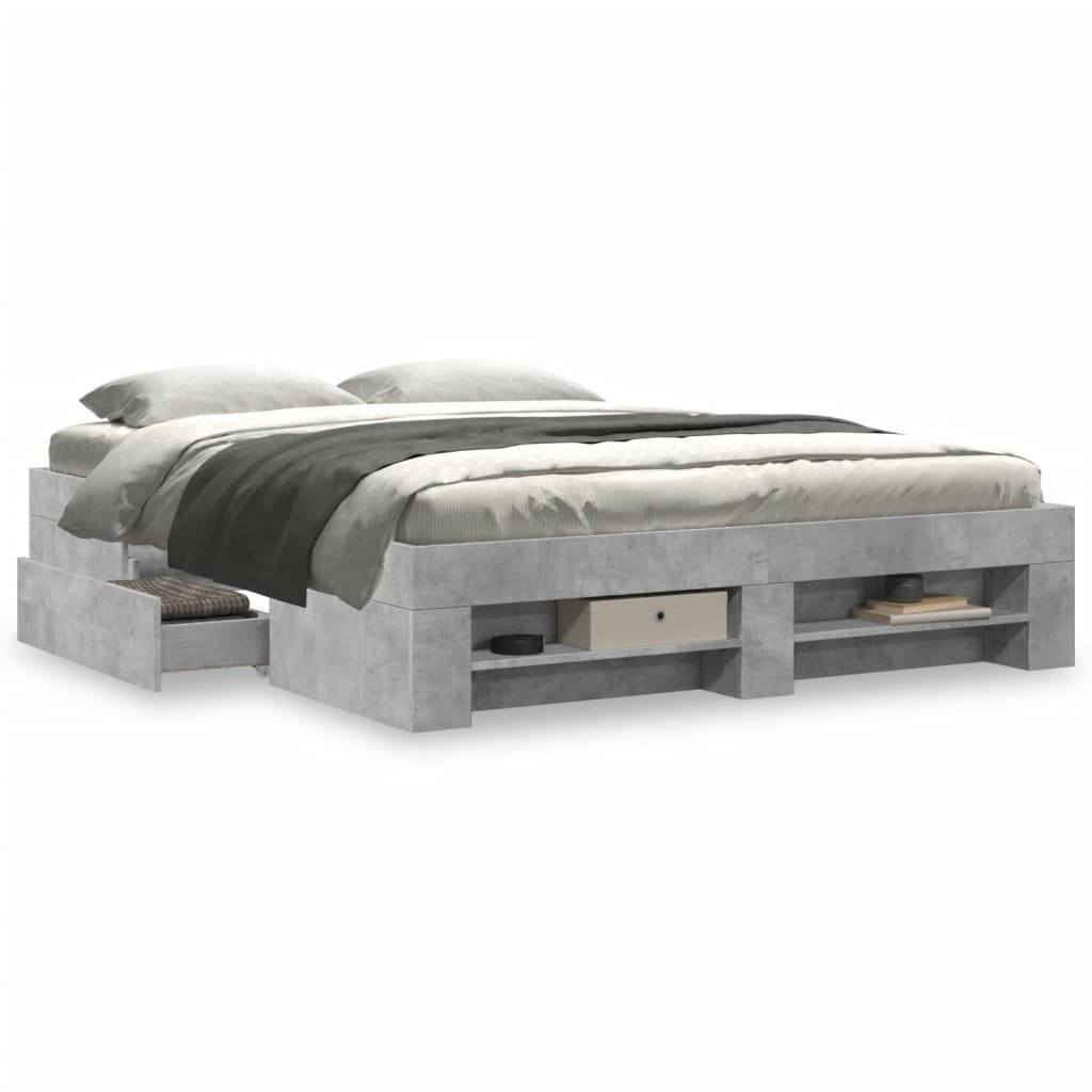 Bed frame concrete grey 150x200 cm wood material