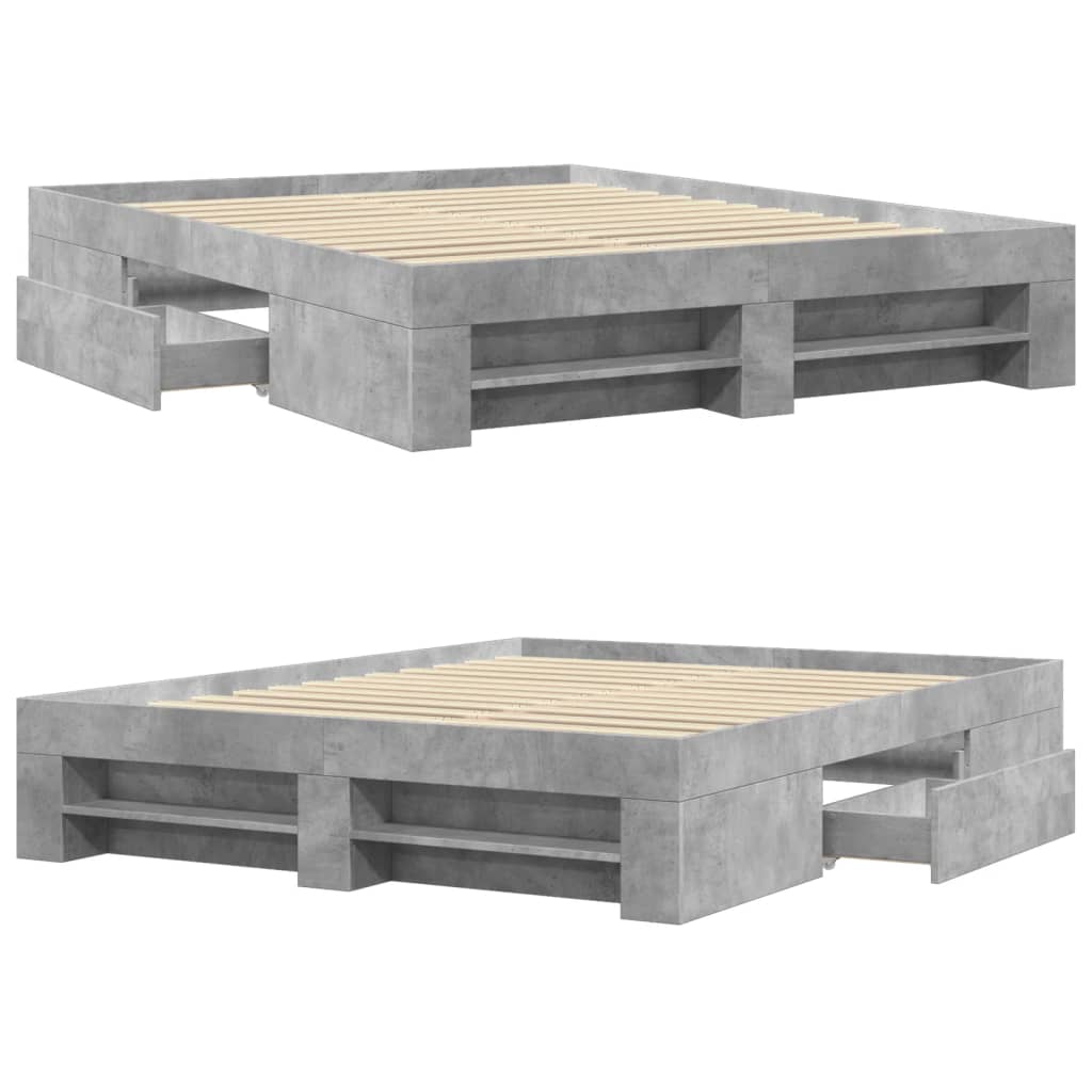 Bed frame concrete grey 150x200 cm wood material
