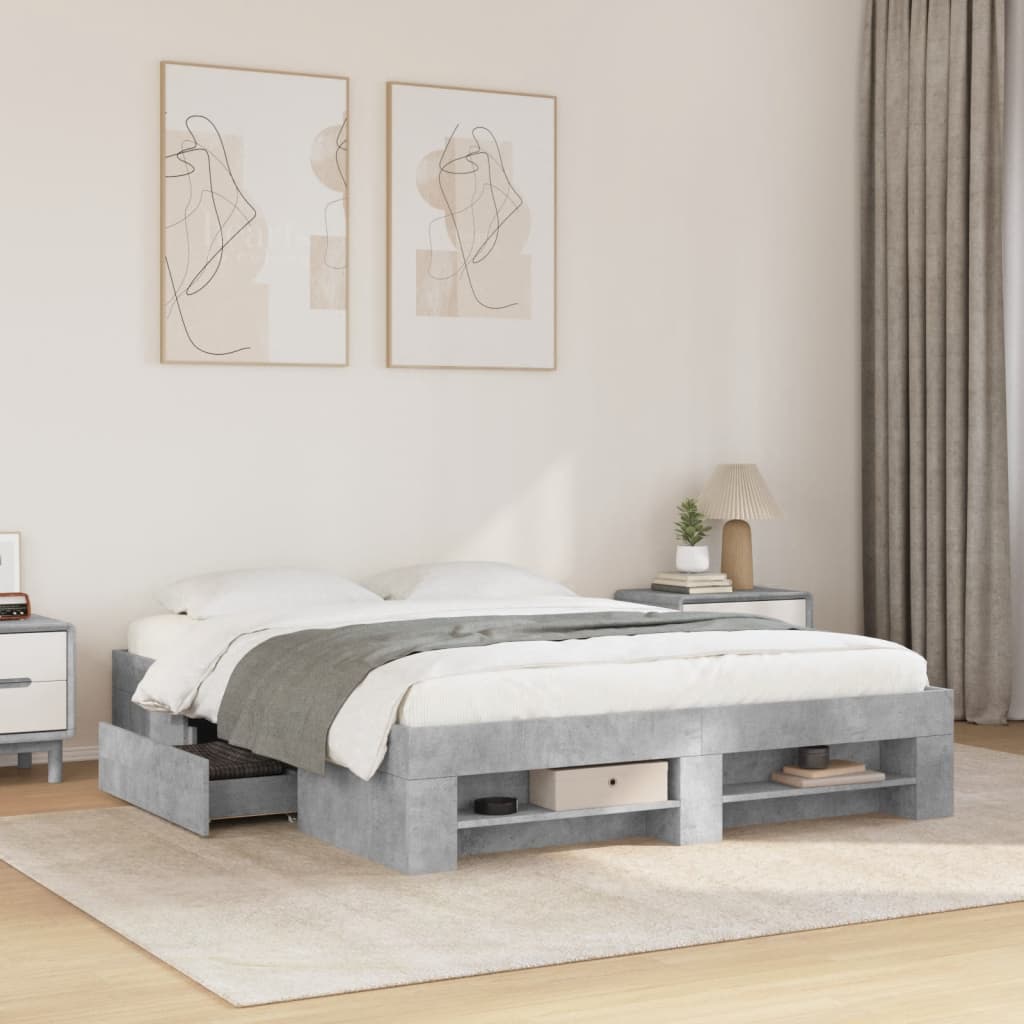 Bed frame concrete grey 150x200 cm wood material
