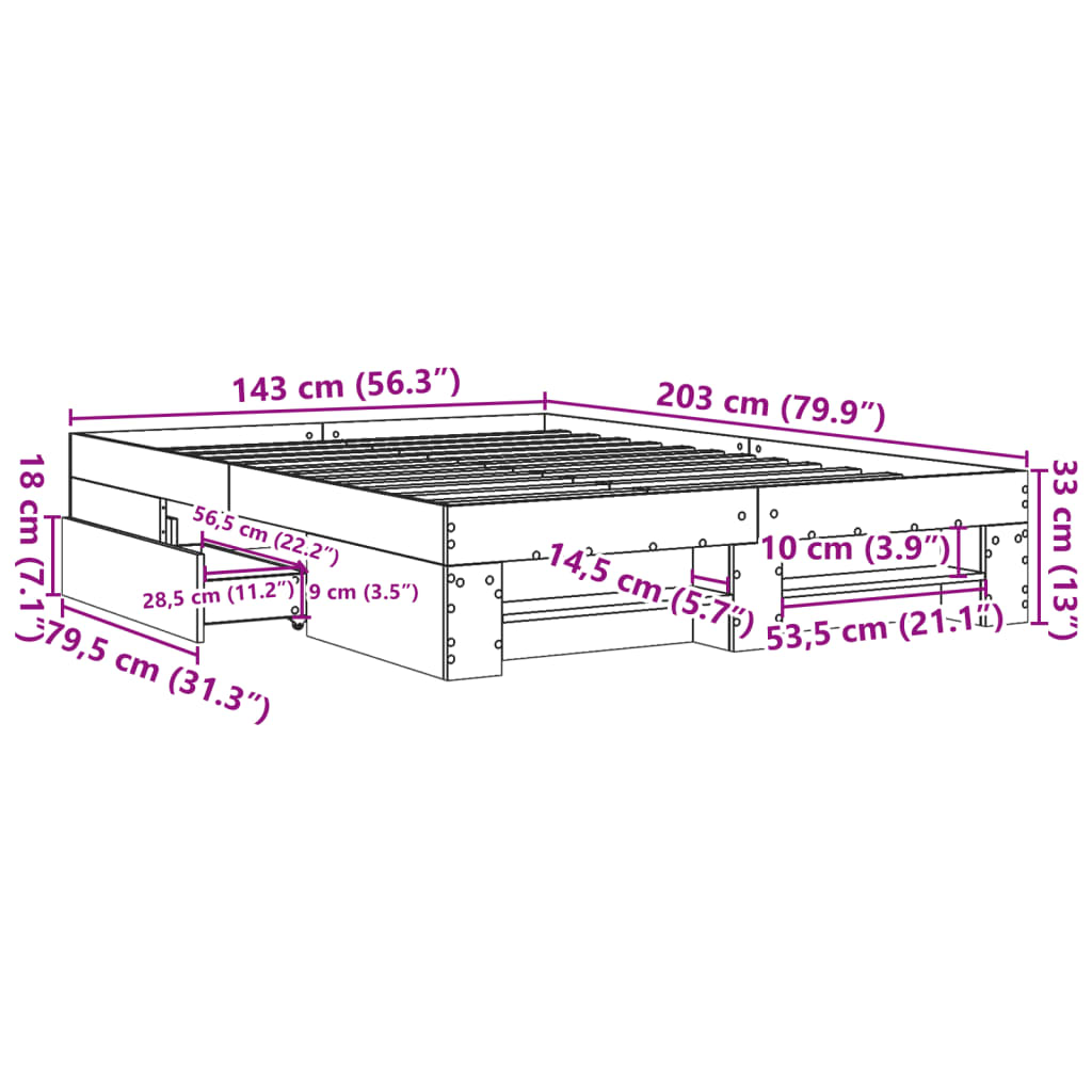Bed frame concrete grey 140x200 cm wood material