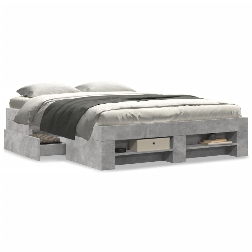 Bed frame concrete grey 120x200 cm wood material