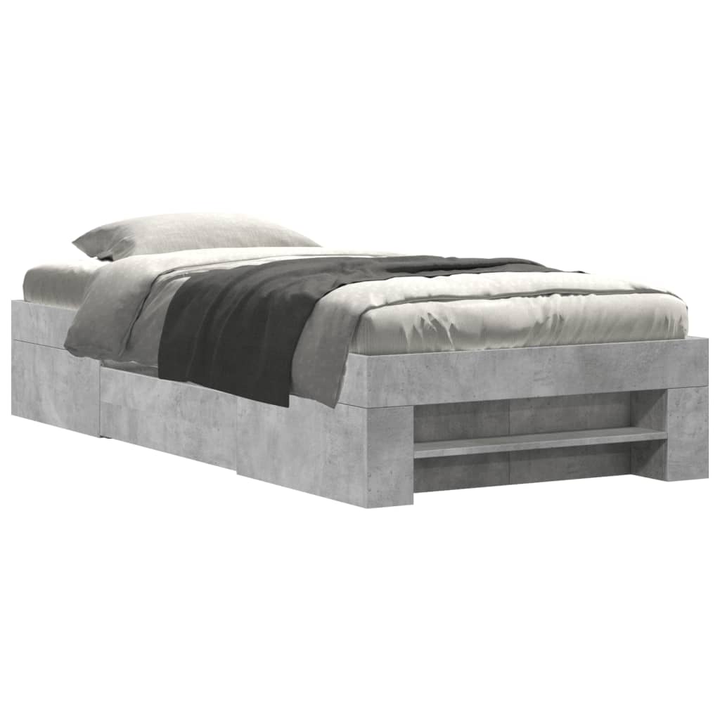 Bed frame concrete grey 100x200 cm wood material