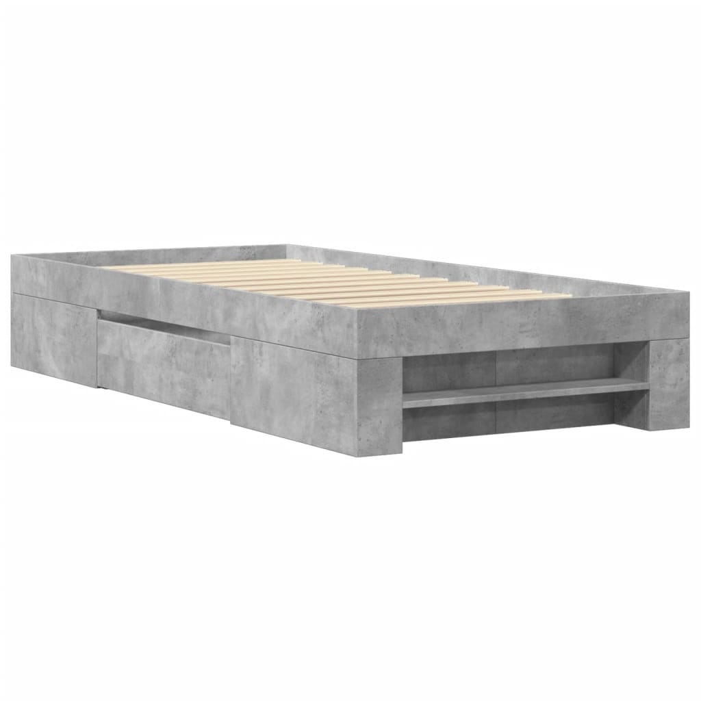 Bed frame concrete grey 100x200 cm wood material