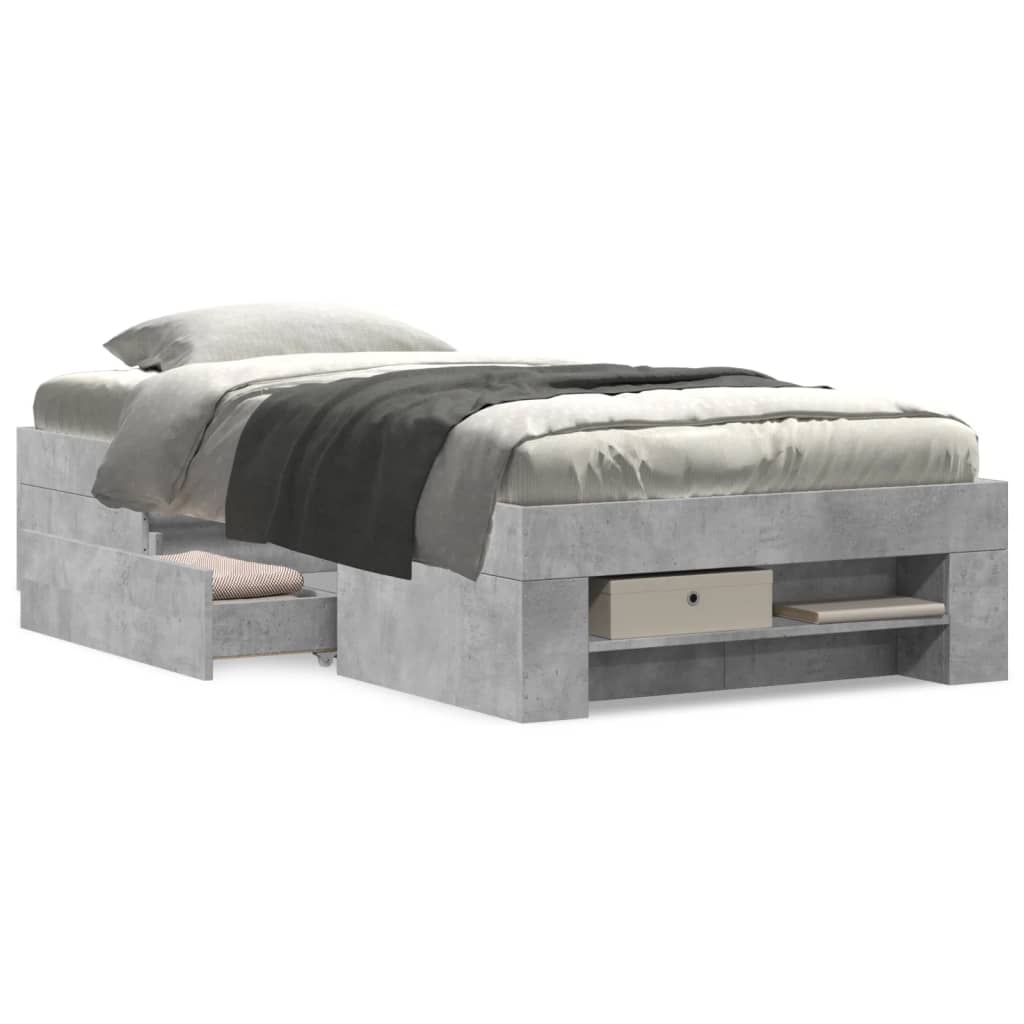 Bed frame concrete grey 100x200 cm wood material