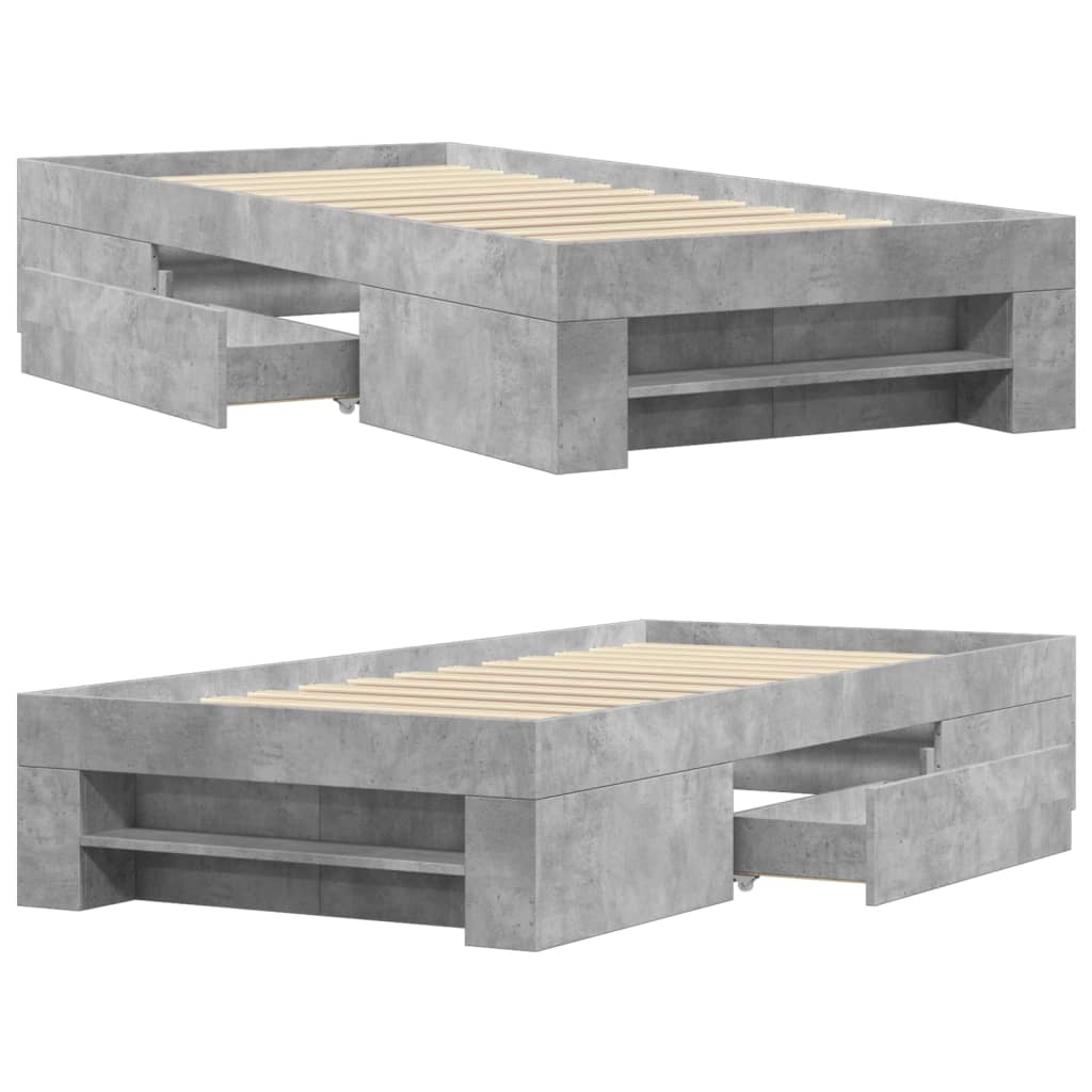 Bed frame concrete grey 100x200 cm wood material