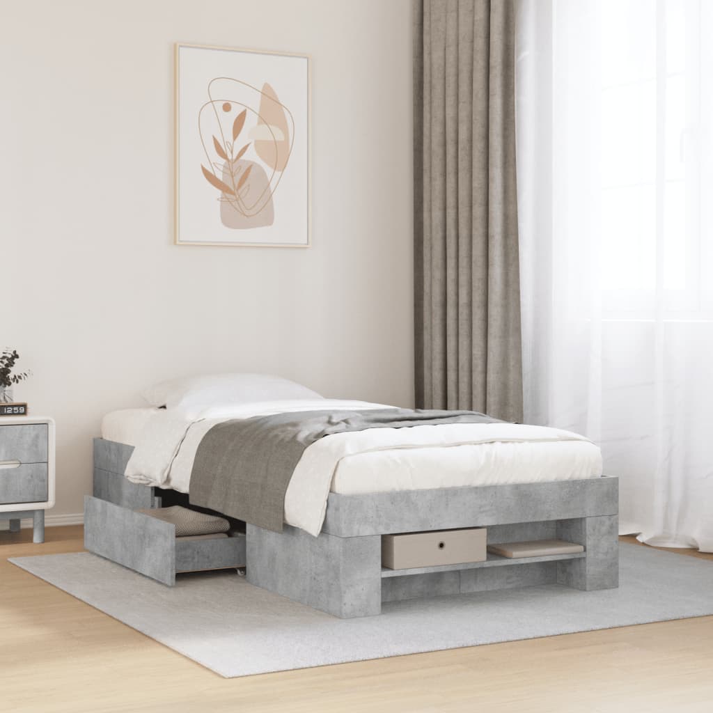 Bed frame concrete grey 100x200 cm wood material