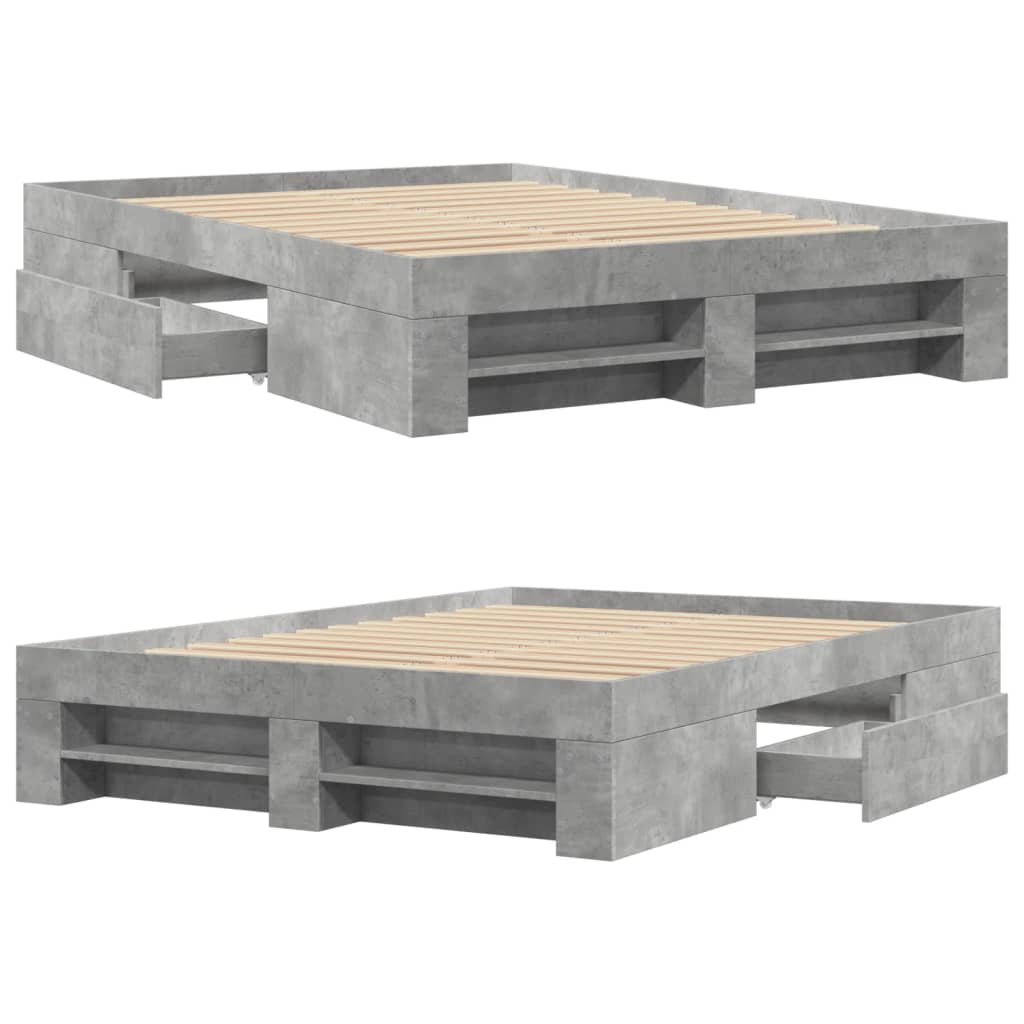 Bed frame concrete grey 135x190 cm wood material