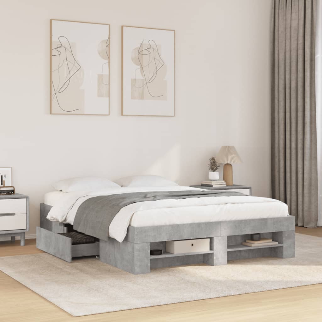 Bed frame concrete grey 135x190 cm wood material