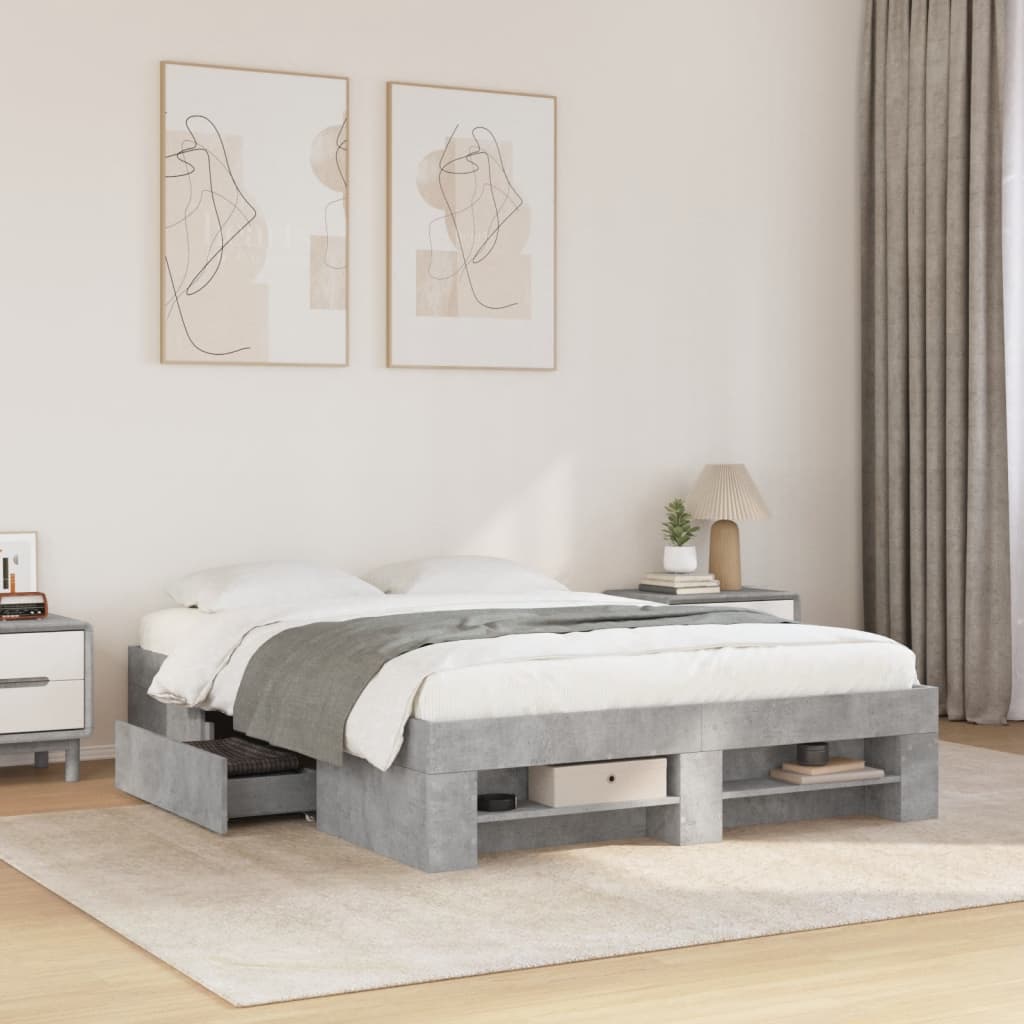 Bed frame concrete grey 120x190 cm wood material