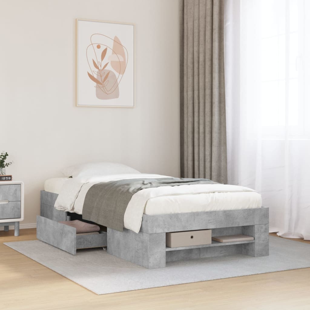 Bed frame concrete grey 90x190 cm wood material