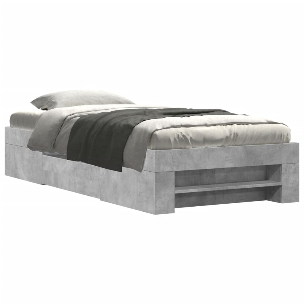 Bed frame concrete grey 75x190 cm wood material