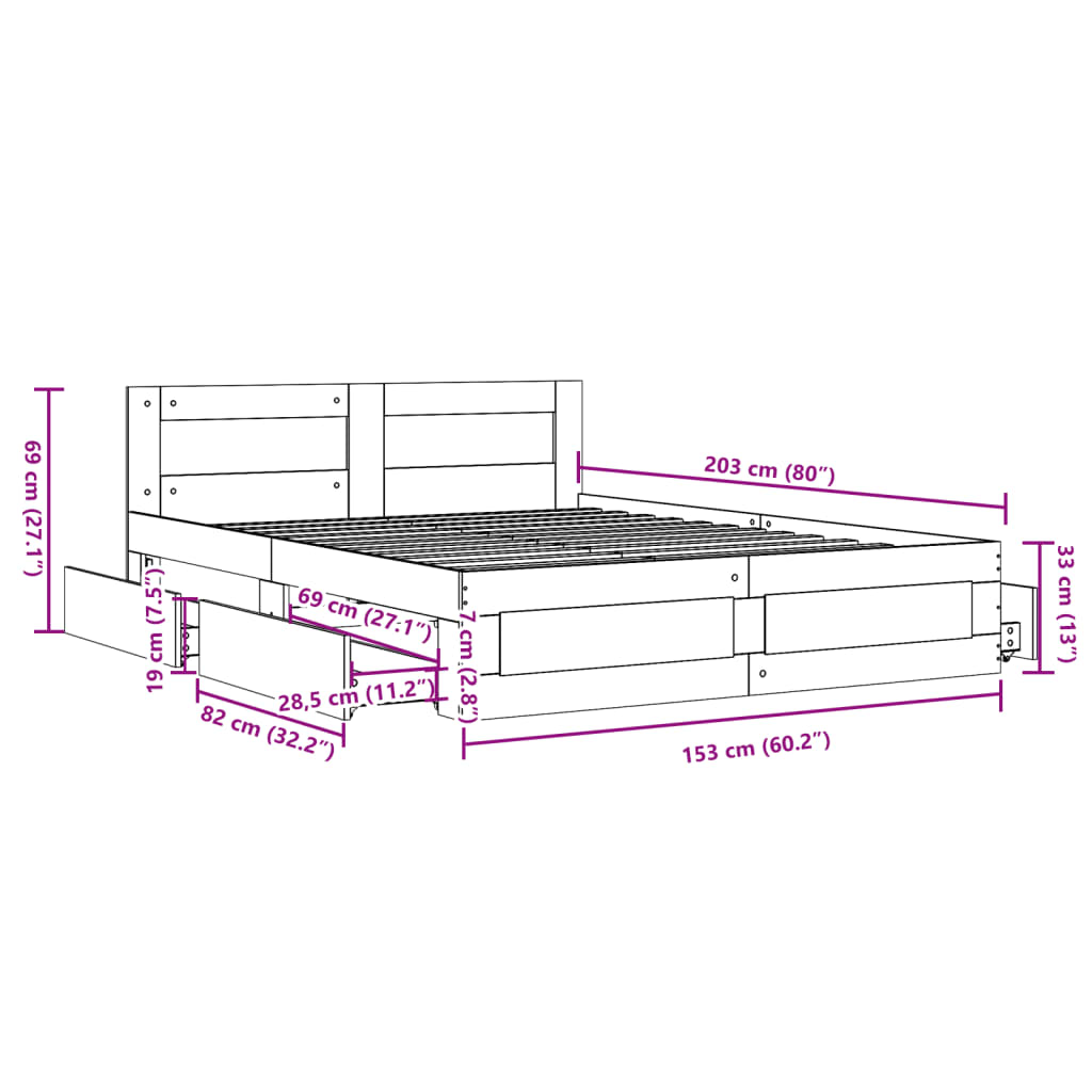 Bed frame with headboard without mattress white 150x200 cm