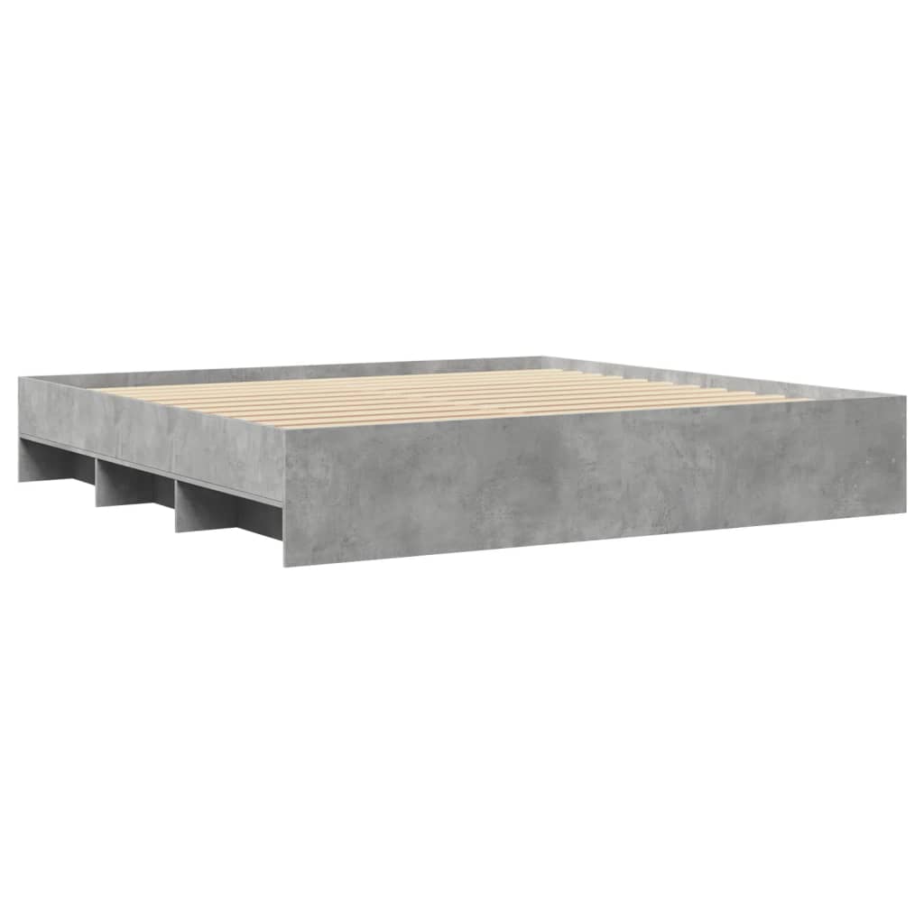 Bed frame concrete grey 200x200 cm wood material